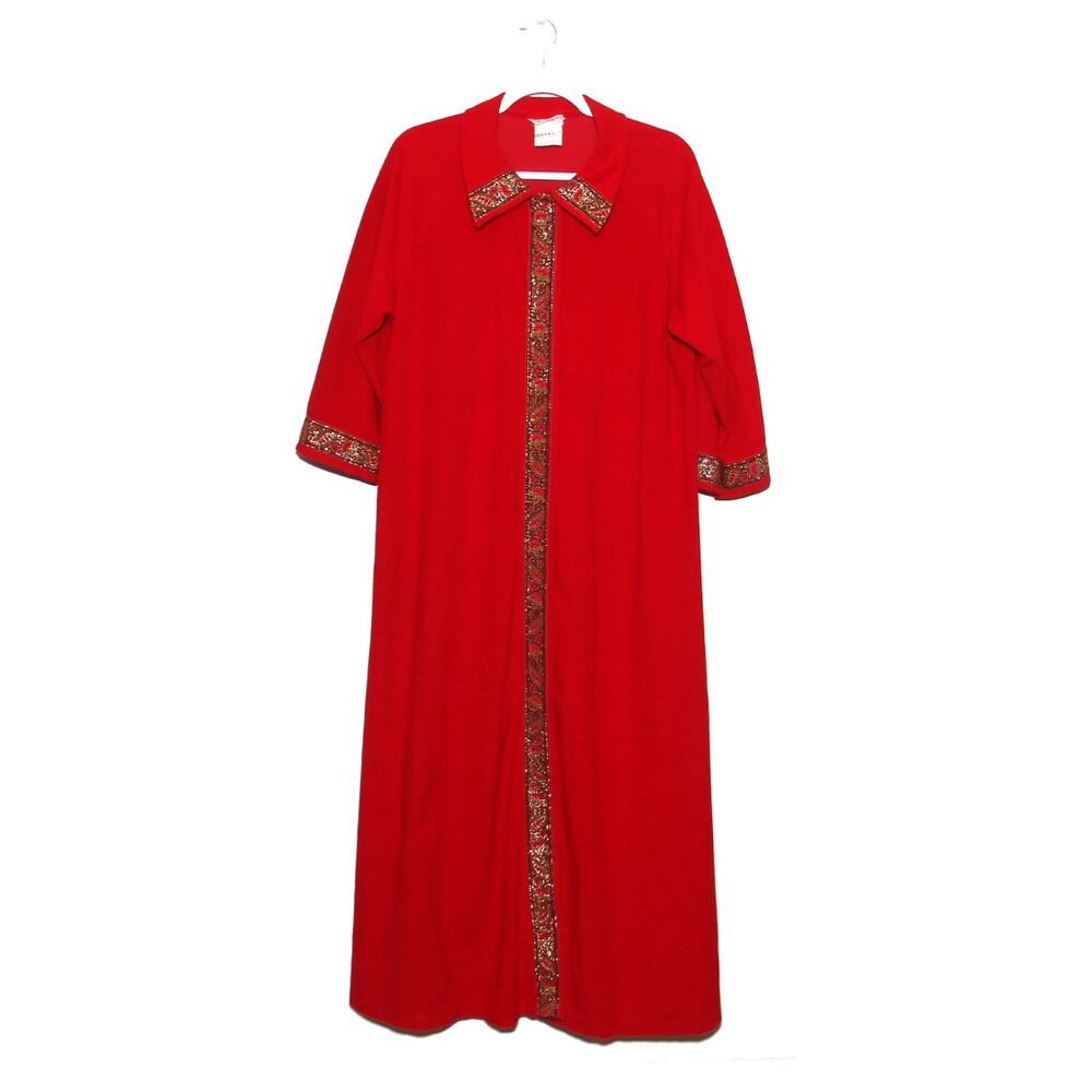 Vintage 70s Smart Time Velour Robe House Coat Size XL Red ILGWU tag